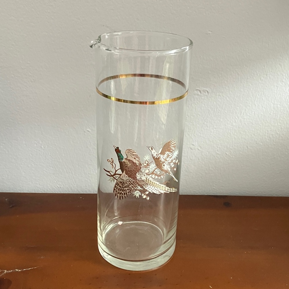 Vintage martini mixer pitcher with bird pheasant design